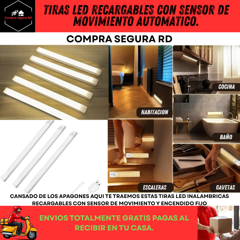💡 Tiras LED Recargables con Sensor de Movimiento Automático –