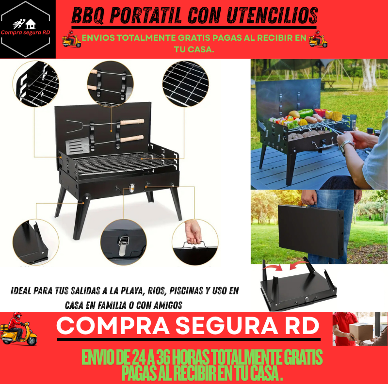 🍖 BBQ PORTATIL CON UTENCILIOS 🍖