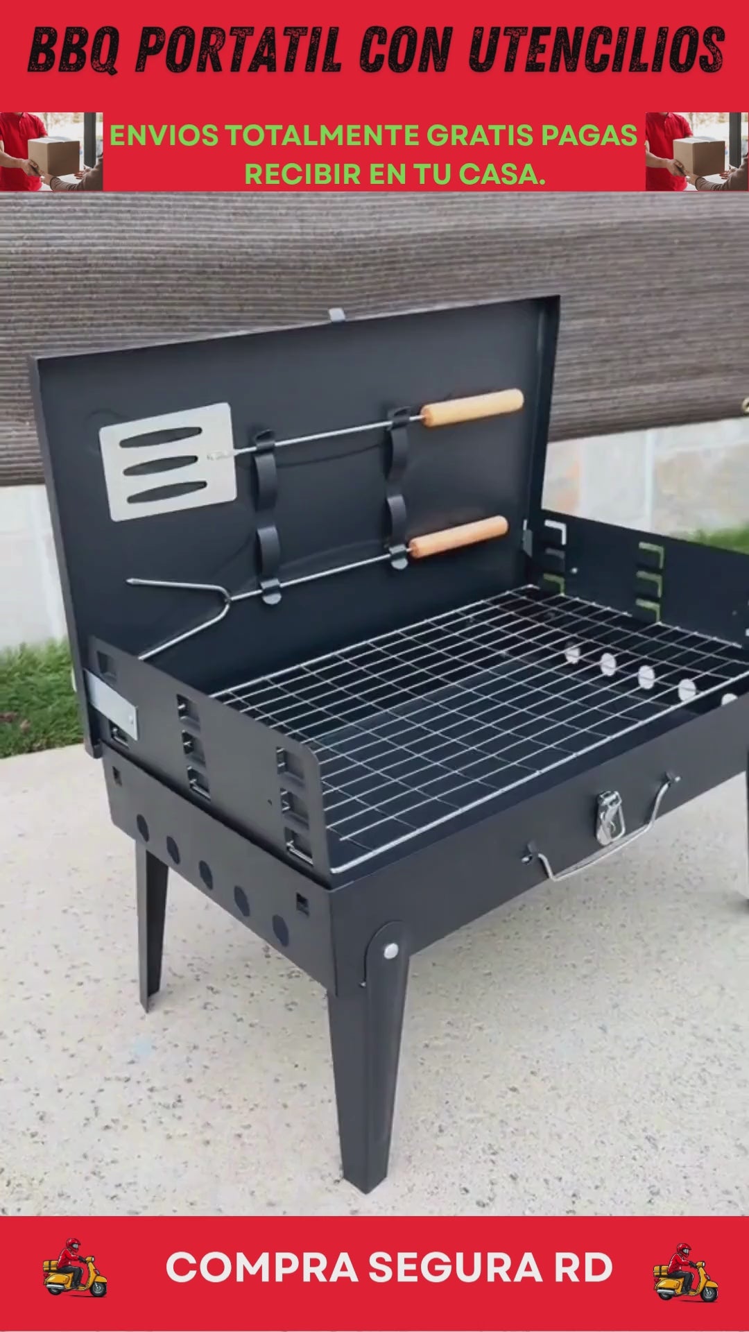 🍖 BBQ PORTATIL CON UTENCILIOS 🍖