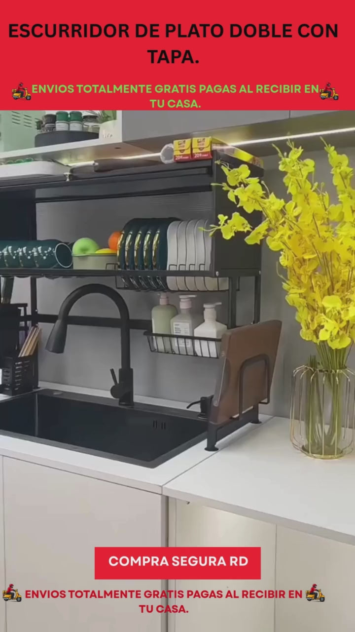 ESCURRIDOR DE PLATO DOBLE CON TAPA